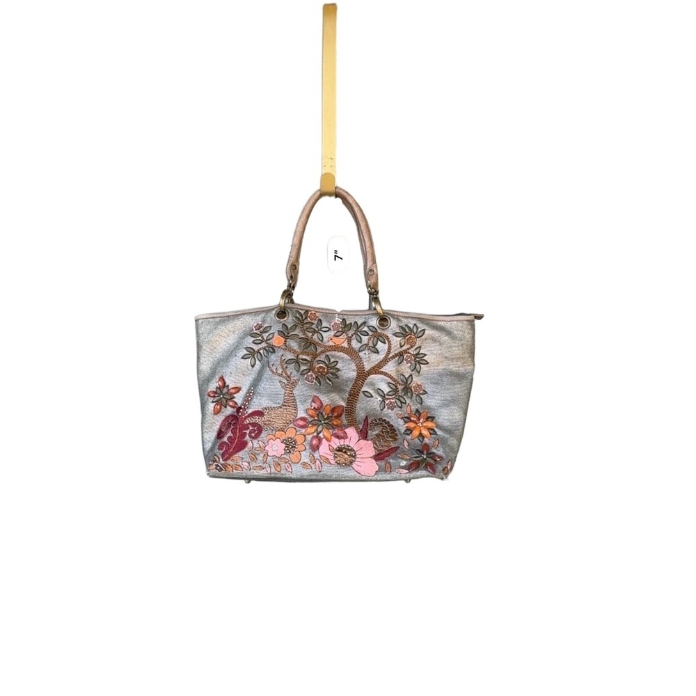 Anthropologie Ipa-Nima Handbag Tote Beaded Embroidered Floral Leather Handles - Picture 13 of 14